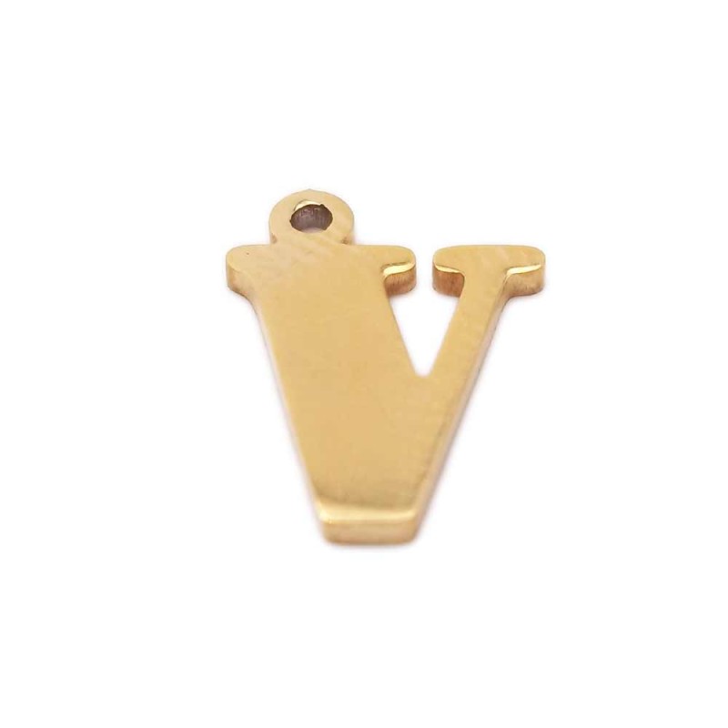 10 pezzi Charms lettera V in acciaio placcata oro 10.5 mm (LetteraV7) - pietreeminuterie.com