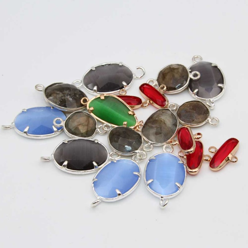 Lotto connettori misti pietre dure e cristalli 18 mm conf. 18 pz