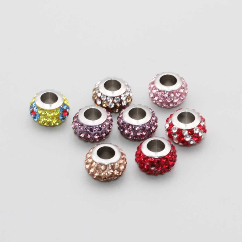 Lotto perline in acciaio con strass conf.5 pz (lott-pp9l) - pietreeminuterie.com