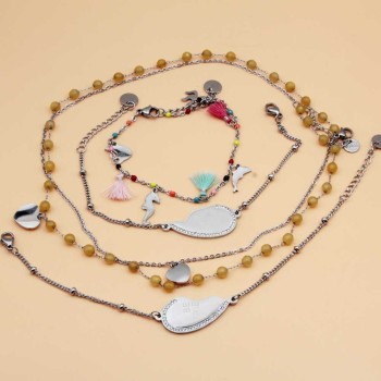 Lotto offerta 4 bijoux in acciaio collane e bracciali