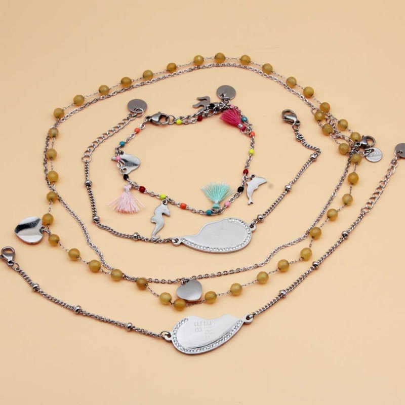 Lotto offerta 4 bijoux in acciaio collane e bracciali