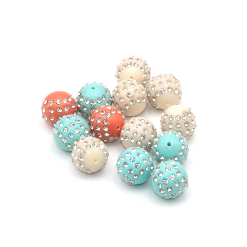 Lotto n.091677 composto da 10 perline in resina con strass misura 11.5 mm 