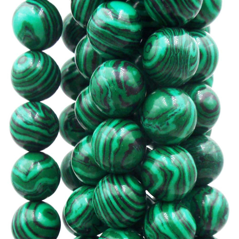 Malachite sintetica 12 mm tonda liscia filo 40 cm (kite12mm) - pietreeminuterie.com