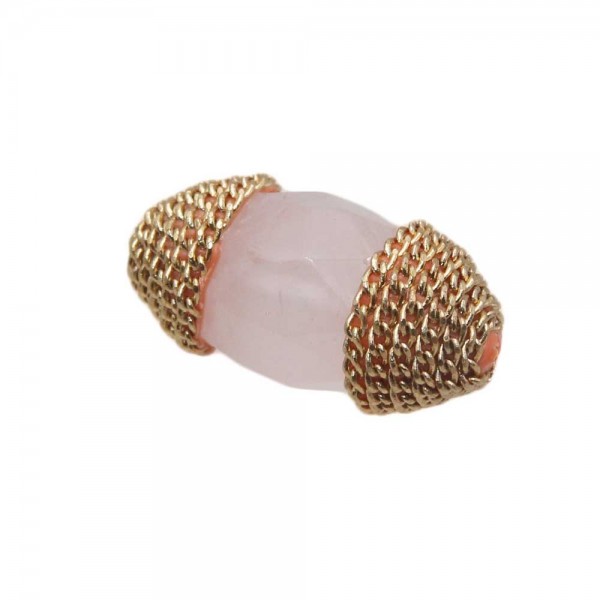 Perline Marcasite strass | Quarzo rosa con estremi oro 20x10 mm 1 pz - qqzz3aa1