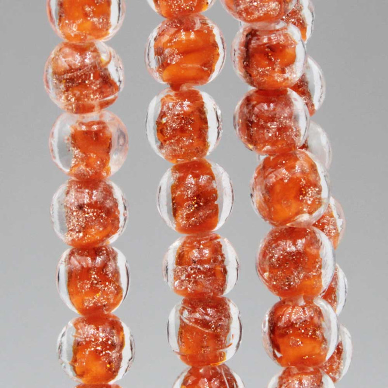 Perline di murano tonde arancio 10 mm filo 40 cm (mura-127) - pietreeminuterie.com