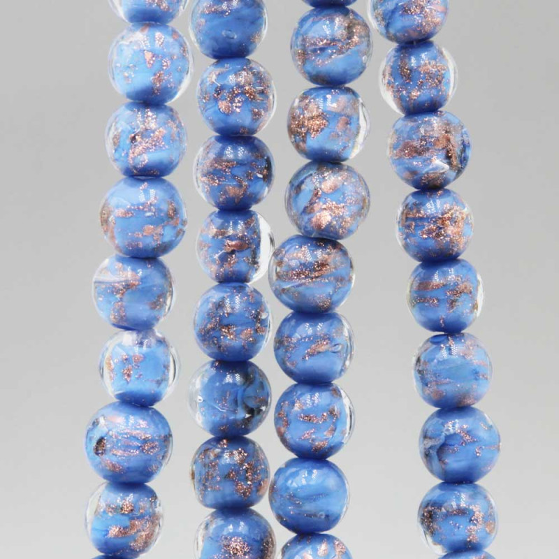 Perline di murano tonde azzurre 10 mm filo 40 cm (mura-007) - pietreeminuterie.com