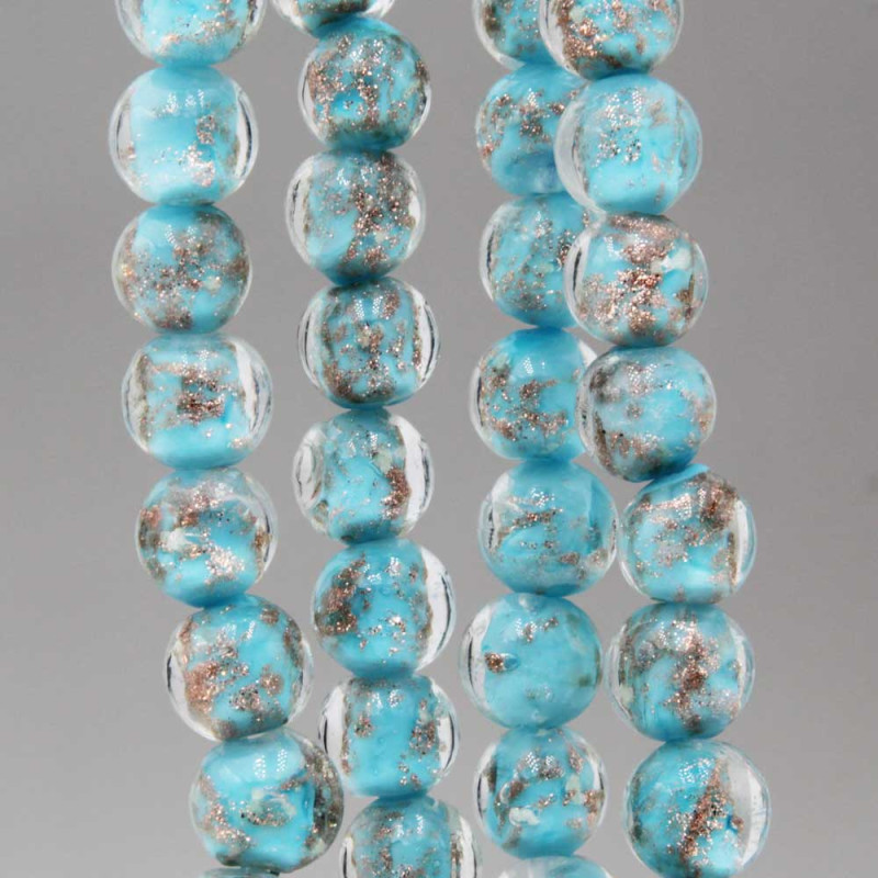 Perline di murano tonde celesti 10 mm filo 40 cm (mura-006) - pietreeminuterie.com