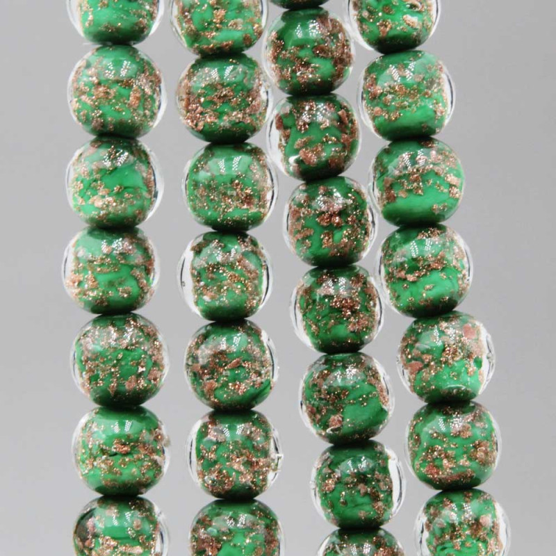 Perline di murano tonde verdi 10 mm filo 40 cm (mura-001) - pietreeminuterie.com