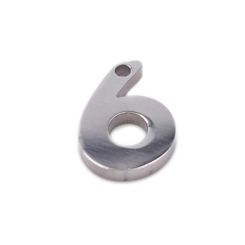 Charms in acciaio numero sei 9 mm pacco 1 pezzo (num6) - pietreeminuterie.com