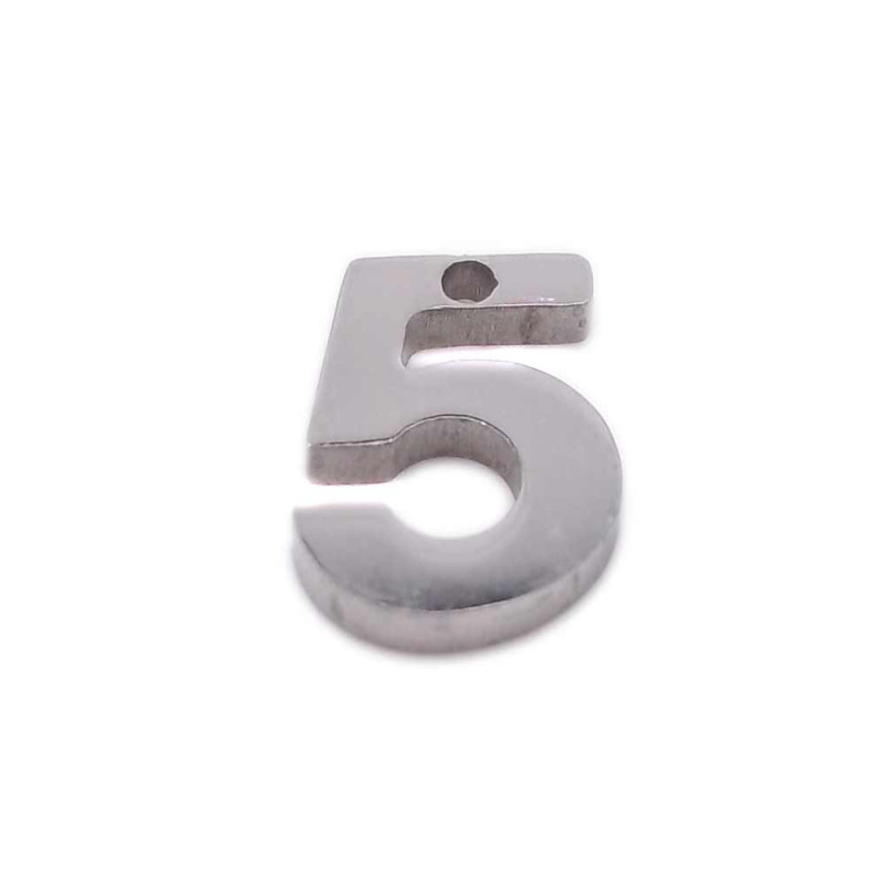 Charms in acciaio numero cinque 9 mm pacco 1 pezzo (num5) - pietreeminuterie.com