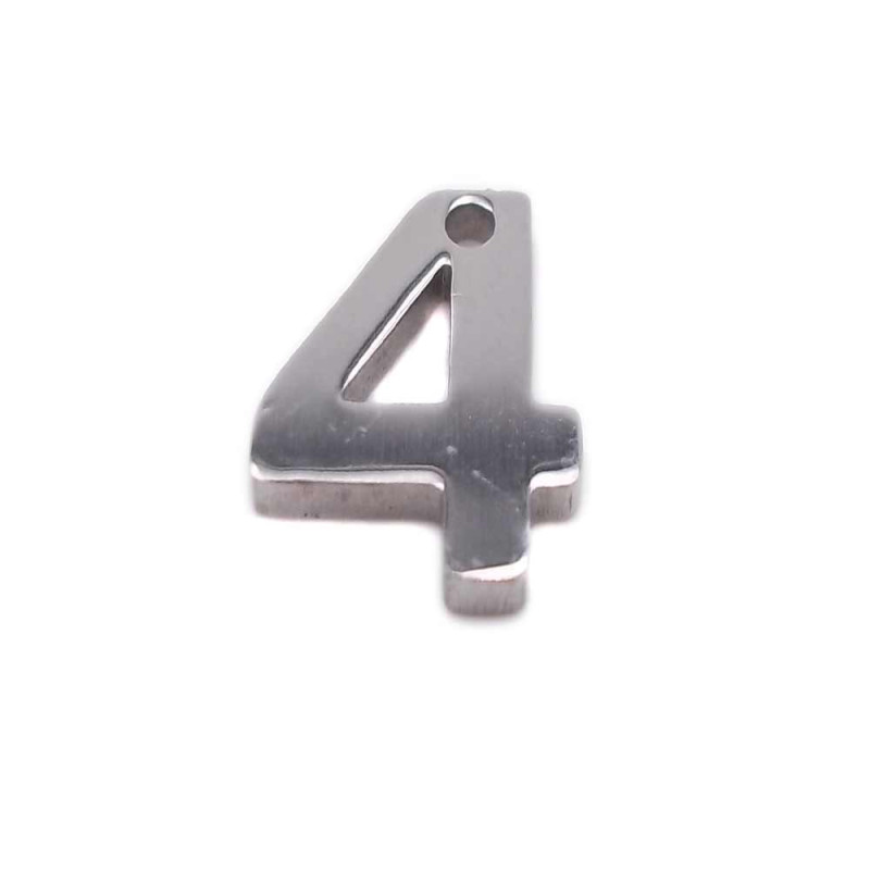 Charms in acciaio numero quattro 9 mm pacco 1 pezzo (num4) - pietreeminuterie.com