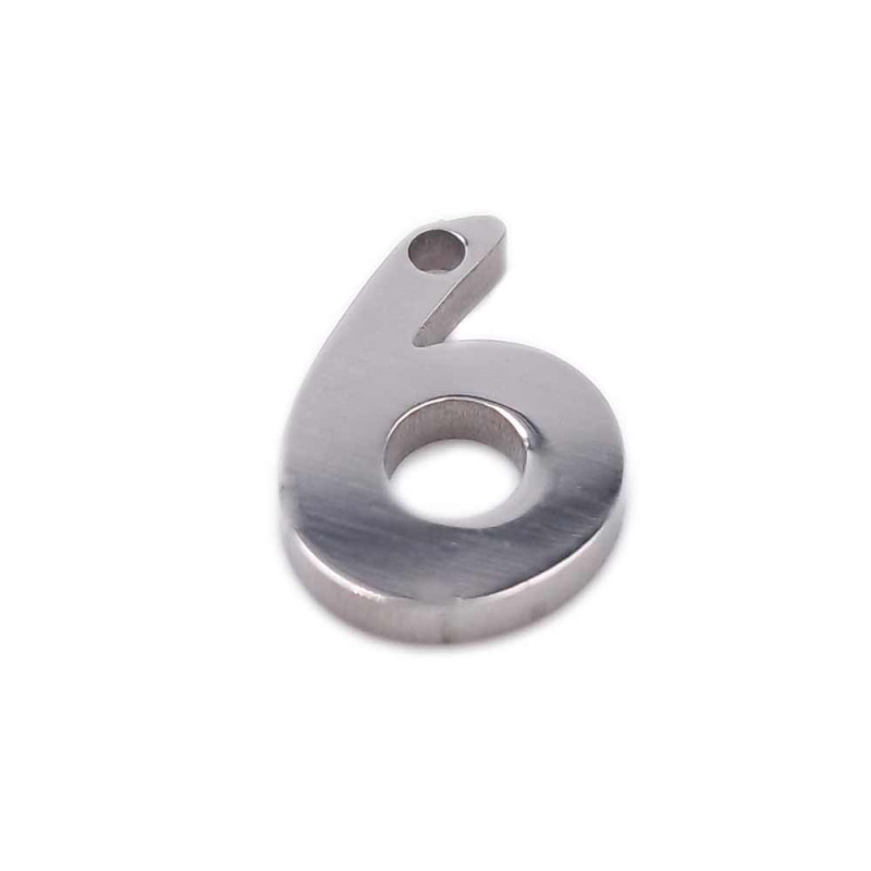 Charms in acciaio numero sei 9 mm pacco 1 pezzo (num6) - pietreeminuterie.com