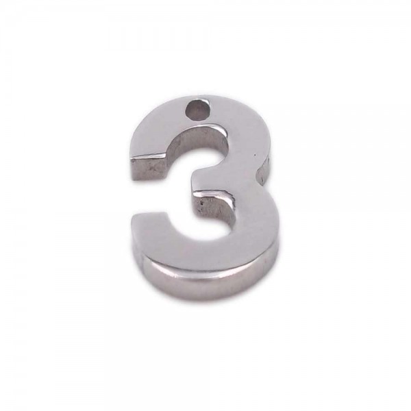 Charms numeri | Charms in acciaio numero tre 9 mm pacco 1 pezzo - num3