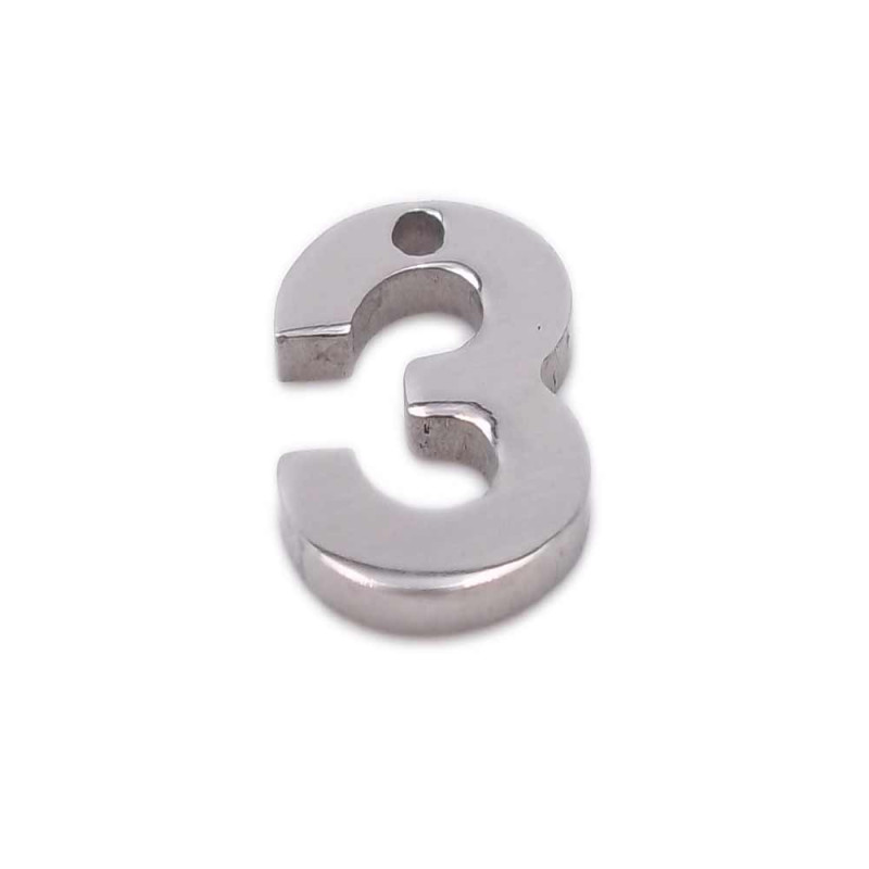 Charms in acciaio numero tre 9 mm pacco 1 pezzo (num3) - pietreeminuterie.com