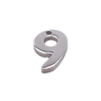 Charms in acciaio numero nove 9 mm pacco 1 pezzo 
