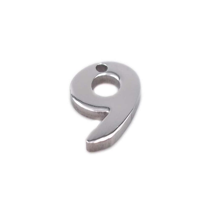 Charms in acciaio numero nove 9 mm pacco 1 pezzo (num9) - pietreeminuterie.com