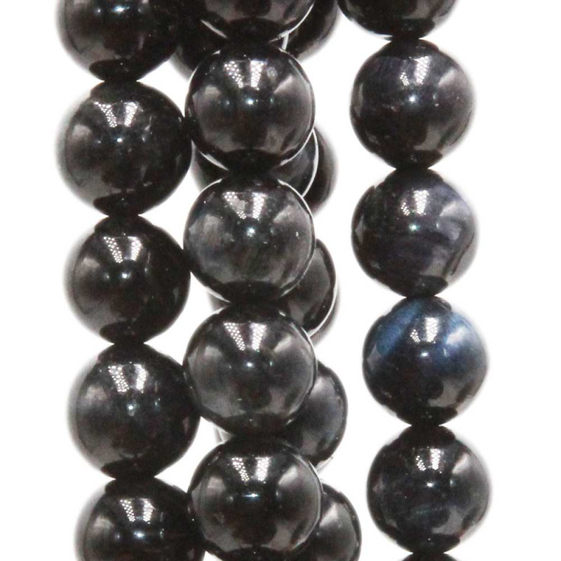 Occhio di tigre nero tondo liscio 8 mm filo 40 cm (vioner4) - pietreeminuterie.com