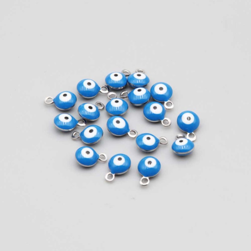 Charms acciaio Occhi turchi azzurri 6 mm conf. 10 pz (occ-t011) - pietreeminuterie.com