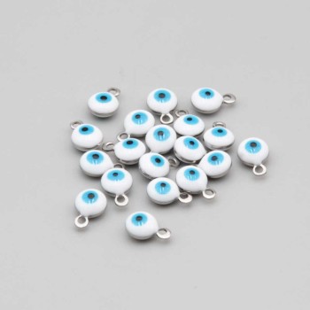 Charms acciaio Occhi turchi bianchi azzurri 6 mm conf. 10 pz