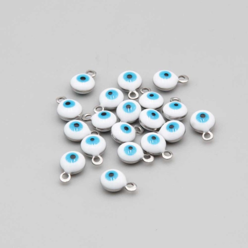Charms acciaio Occhi turchi bianchi azzurri 6 mm conf. 10 pz (occ-t013) - pietreeminuterie.com