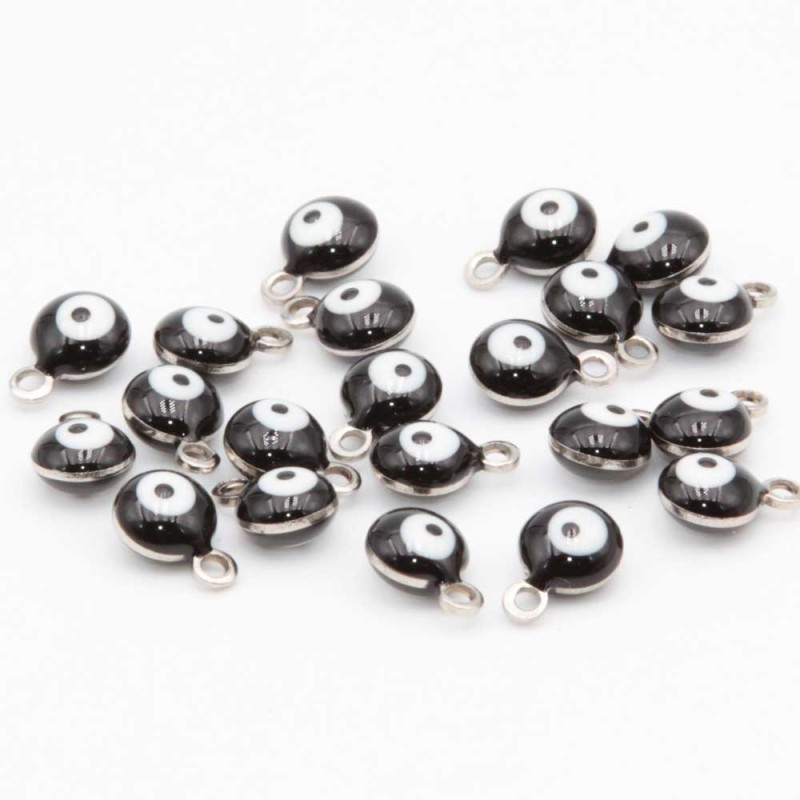 Charms acciaio Occhi turchi neri 6 mm conf. 10 pz (occ-t018) - pietreeminuterie.com