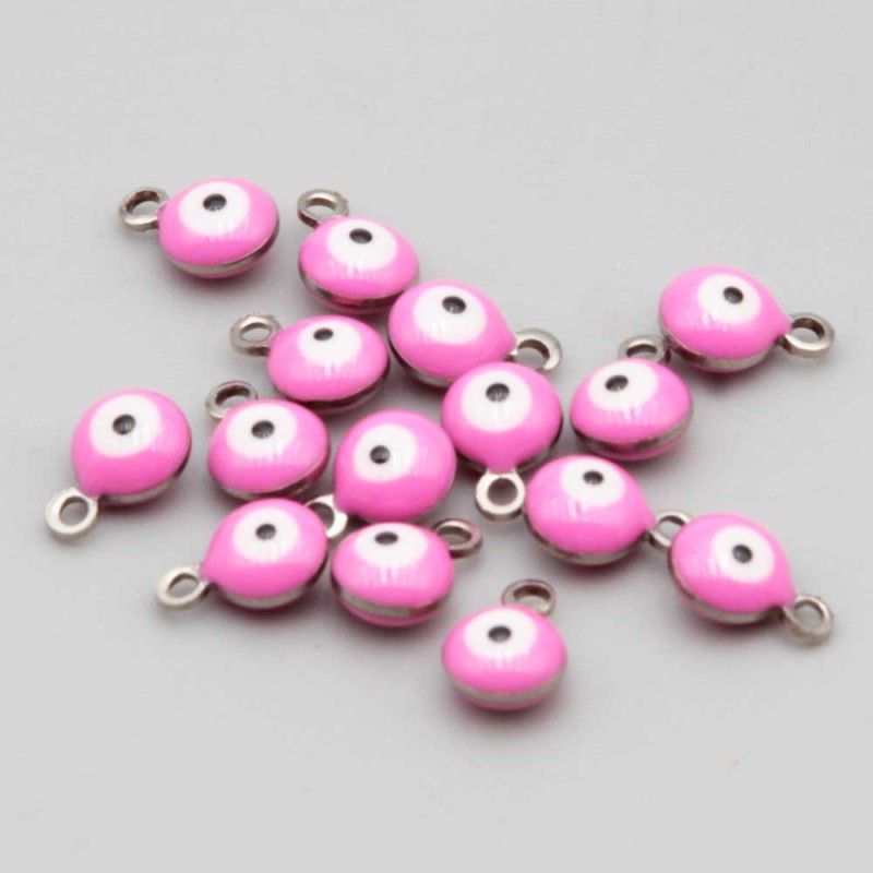 Charms acciaio Occhi turchi rosa 6 mm conf. 10 pz (occ-t012) - pietreeminuterie.com