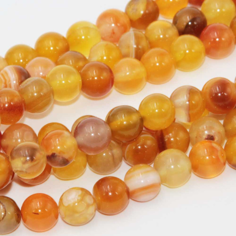 Agata striata arancio tonda liscia 8 mm filo 40 cm (off-0036) - pietreeminuterie.com