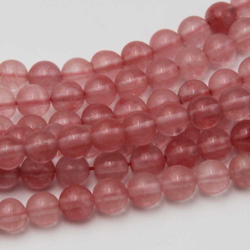 Quarzo rosa tondo liscio sint. 6 mm filo 40 cm (off-0047) - pietreeminuterie.com