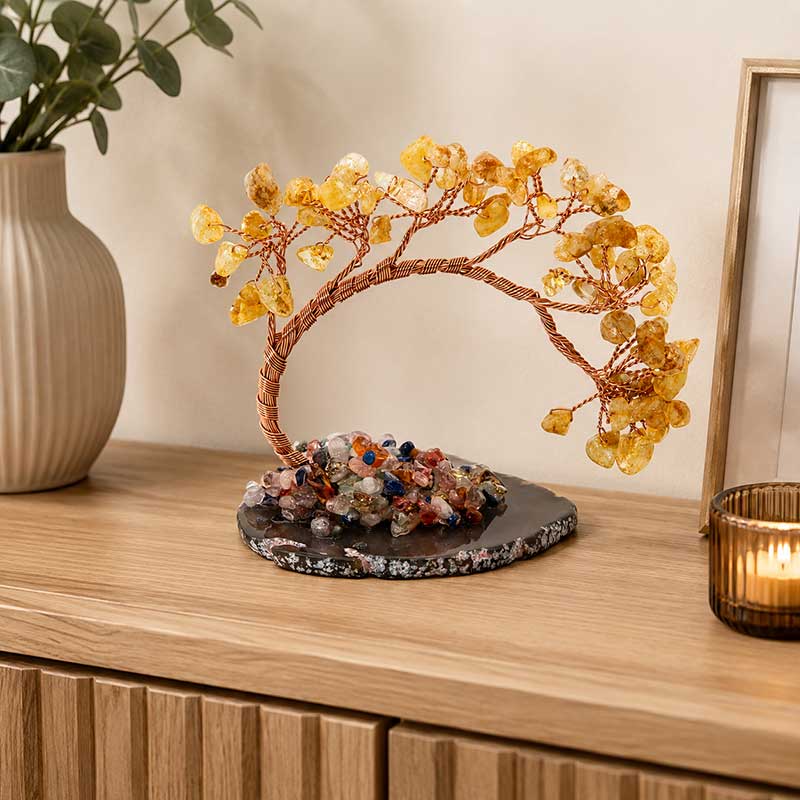 Albero curvo con pietre dure di quarzo citrino 10x9 cm conf. 1 pz Albero curvo con pietre dure di quarzo citrino 10x9 cm conf. 1 pz