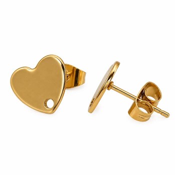 Orecchini a perno in acciaio oro cuore 9x8 mm conf. 4 pz