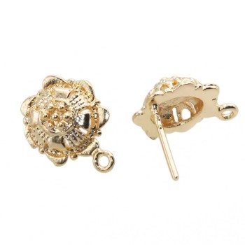 Orecchini a perno fiore decorato placcato oro 14 kt 12.5 mm 2 pz Orecchini a perno fiore decorato placcato oro 14 kt 12.5 mm 2 pz