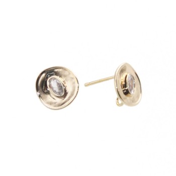 Orecchini a perno tondo strass centrale ovale placcato oro 14 kt 10 mm 2 pz