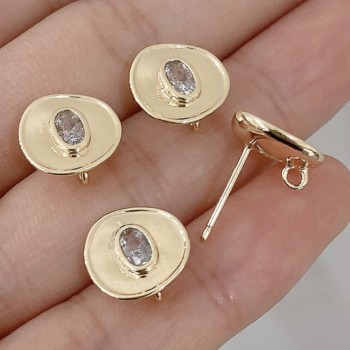 Orecchini a perno tondo strass centrale ovale placcato oro 14 kt 10 mm 2 pz Orecchini a perno tondo strass centrale ovale placcato oro 14 kt 10 mm 2 pz