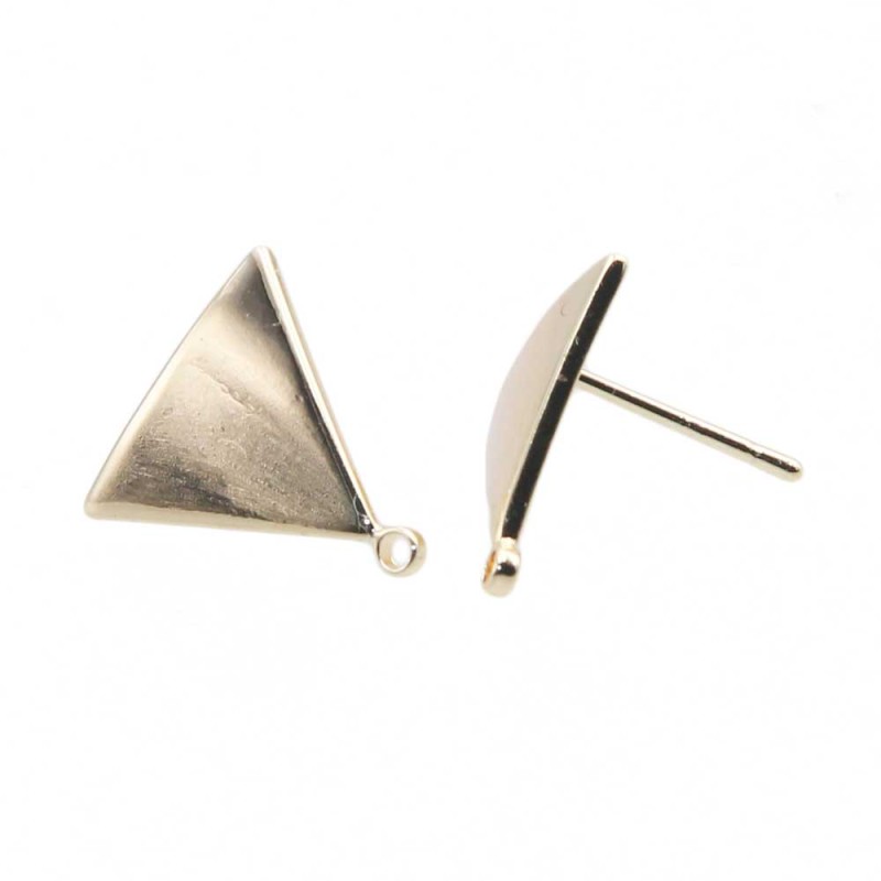 Orecchini a perno triangolo 13 mm placcato oro14 kt 2 pz (tri88ore) - pietreeminuterie.com