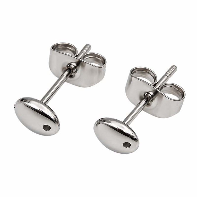 Orecchini a perno in acciaio testa ovale 6 mm conf. 2 coppia Orecchini a perno in acciaio testa ovale 6 mm conf. 2 coppia