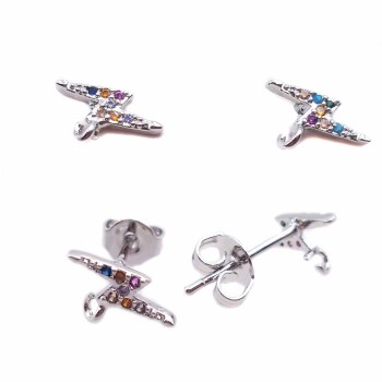 Orecchini a perno in ottone rodiato con strass colorati 10x5.4 mm 2 pz