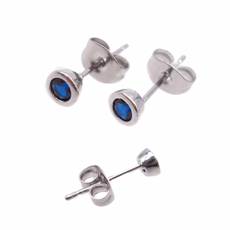 Orecchini a perno ottone rodiato con cristallo  blu 4.4 mm 2 pz (kj4) - pietreeminuterie.com