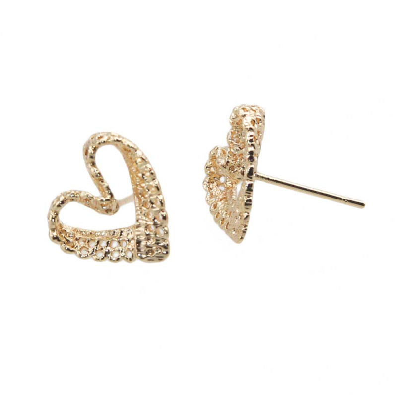 Orecchini a perno placcati oro 14 kt cuore 12 mm 2 pz (kt14heart) - pietreeminuterie.com