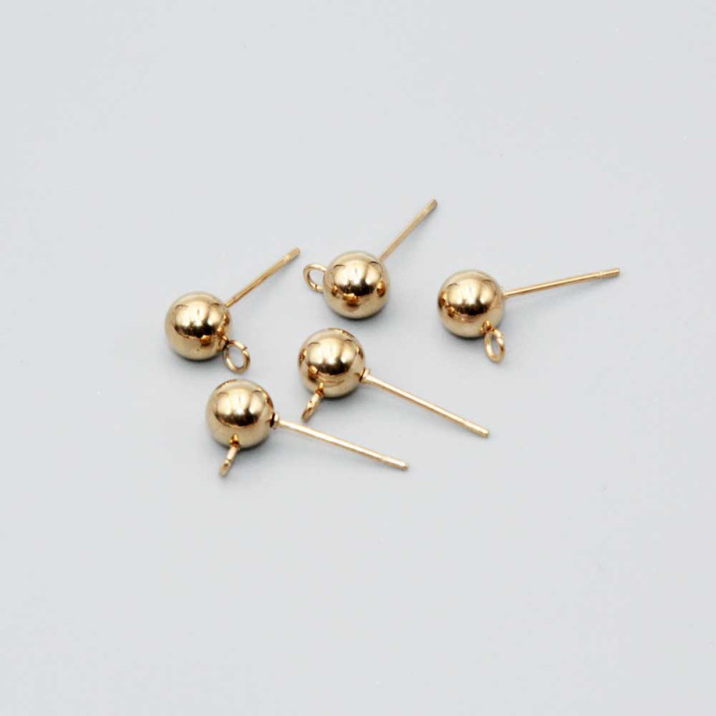 Orecchini acciaio a perno pallina 3.8 mm oro conf. 10 pz ( 5 coppie ) (pern-9012) - pietreeminuterie.com
