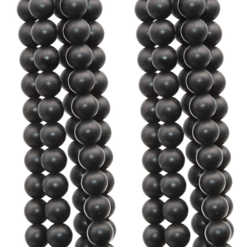 Ossidiana tonda liscia 6 mm nera opaca filo 40 cm (6mossi) - pietreeminuterie.com