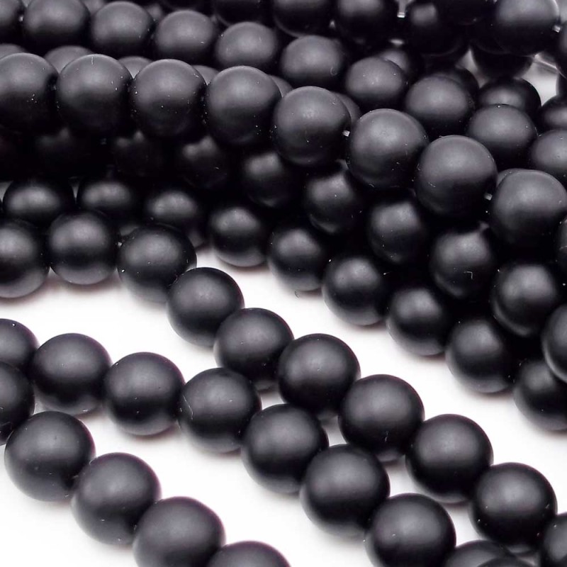 Ossidiana tonda liscia 8 mm nera opaca filo 40 cm (pk1394) - pietreeminuterie.com