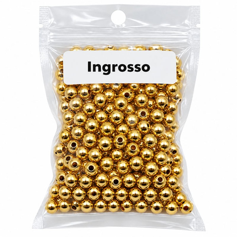Pacco ingrosso Palline in acciaio oro 3x2 mm foro 1 mm conf. 250 pz Pacco ingrosso Palline in acciaio oro 3x2 mm foro 1 mm conf. 250 pz