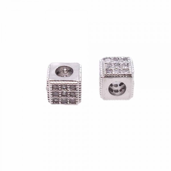 Palline Metallo Cz | Cubetto metallo CZ argento 5x4.3 mm pacco 1 pz - cz00ab6v