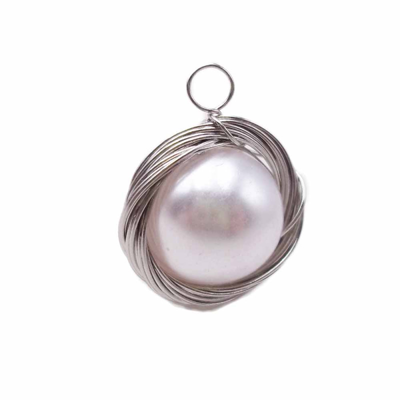 Pendente in ottone rodiato con perla in resina 17 mm pacco 1 pz (cq2) - pietreeminuterie.com