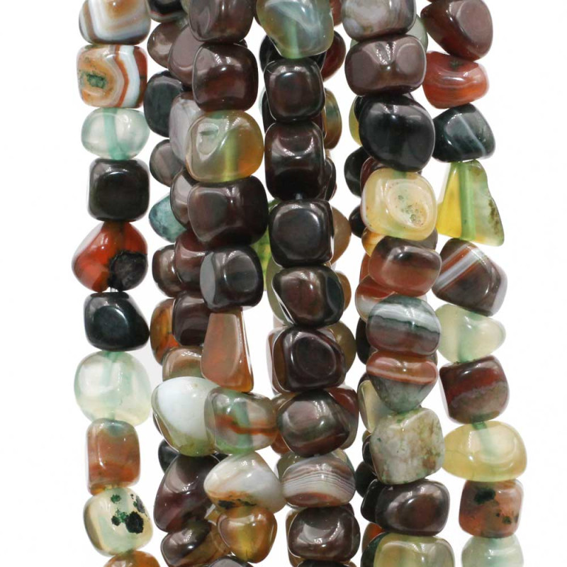 Pietre dure Pepite agata striata verde e marrone 7/9 mm fio 40 cm (pepi-003) - pietreeminuterie.com