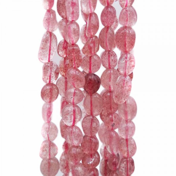 Pepite in pietra dura | Quarzo rosa pepite lisce irregolari 6/8 mm filo 35 cm - quarr01