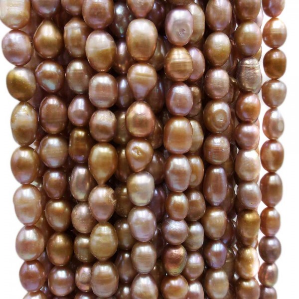 Materiale Per Bigiotteria Offerte | Perle di fiume ovali 7/8 mm riflessi oro bronzo filo 35 cm - ov78mm11