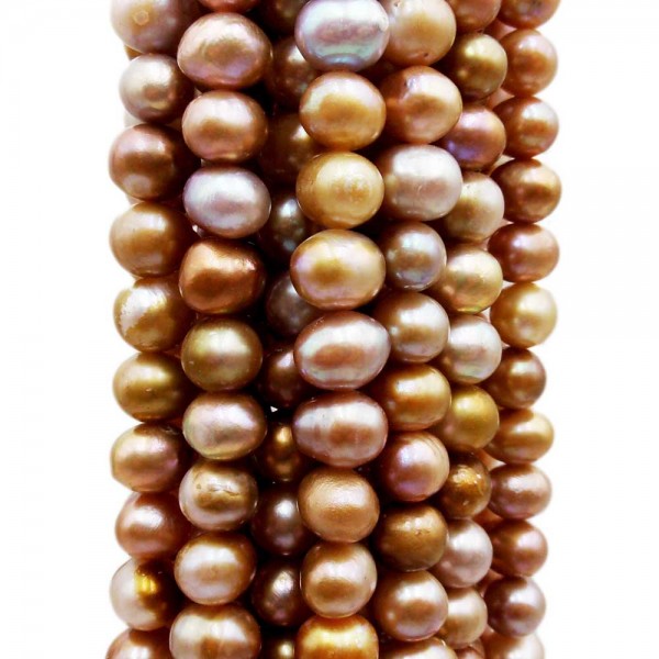 Perle Di Fiume | Perle di fiume potato 6.5 mm circa riflessi oro bronzo filo 35 cm - bro983hh