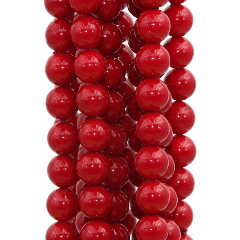 Perle di maiorca tonde lisce 6 mm rosse filo 40 cm (mai-6m-1) - pietreeminuterie.com