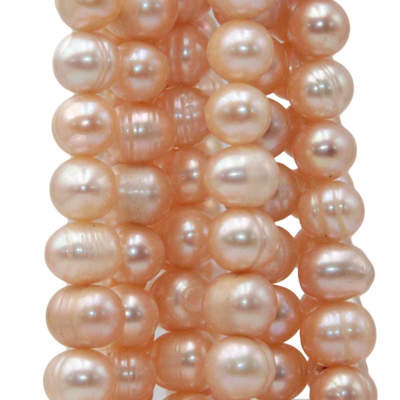 Perle di fiume potato 8.5 mm pesca chiaro filo 35 cm - fium-85 - pietreeminuterie.com Perle di fiume potato 8.5 mm pesca chiaro filo 35 cm (fium-85) - pietreeminuterie.com